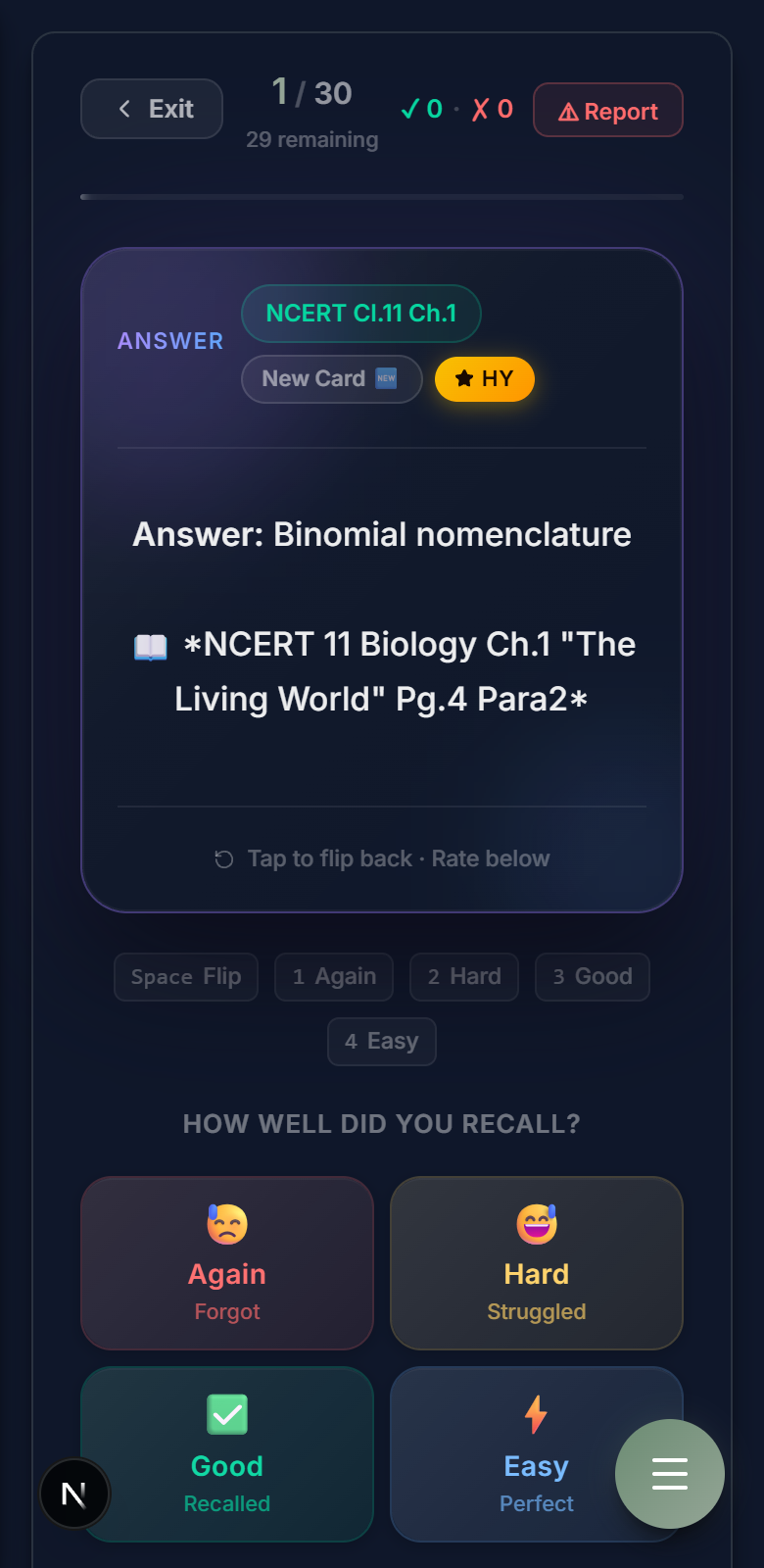 MEDNEET Answer card explanation screen