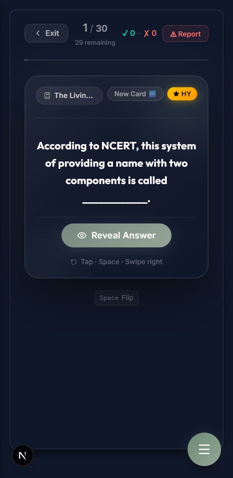 MEDNEET Question card screen